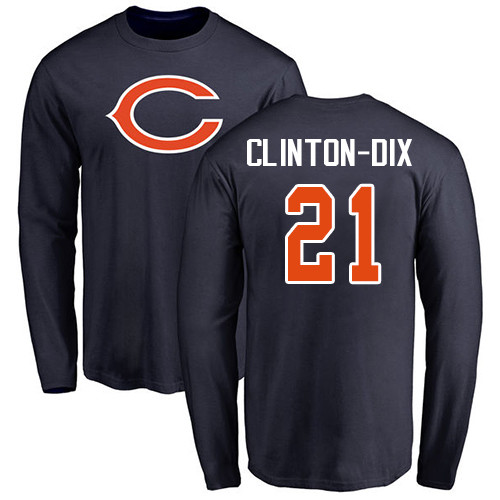 Chicago Bears Men Navy Blue Ha Ha Clinton-Dix Name and Number Logo NFL Football #21 Long Sleeve T Shirt